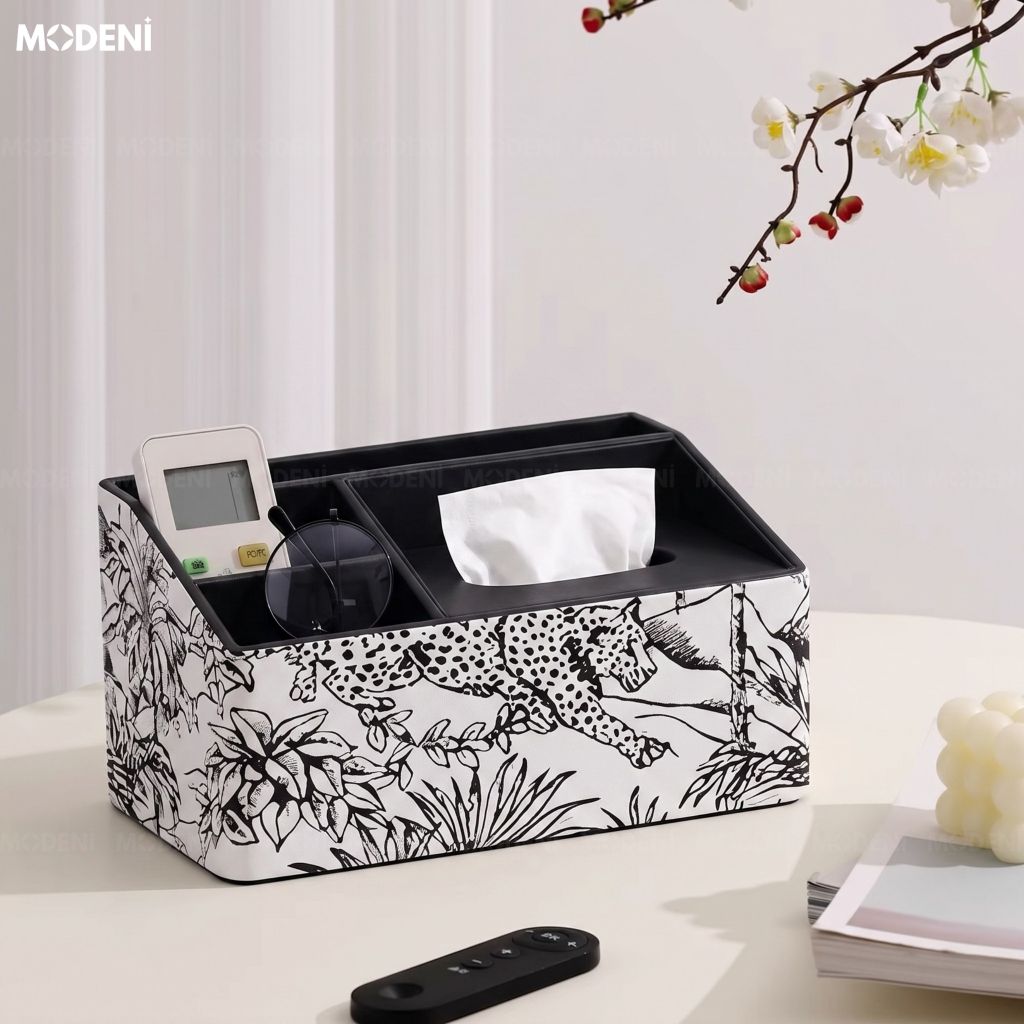 Hộp Khăn Giấy Habitat Bọc Da Cao Cấp Họa Tiết Toile Nghệ Thuật - Vẻ Đẹp Cổ Điển Sang Trọng Cho Phòng Khách Luxury