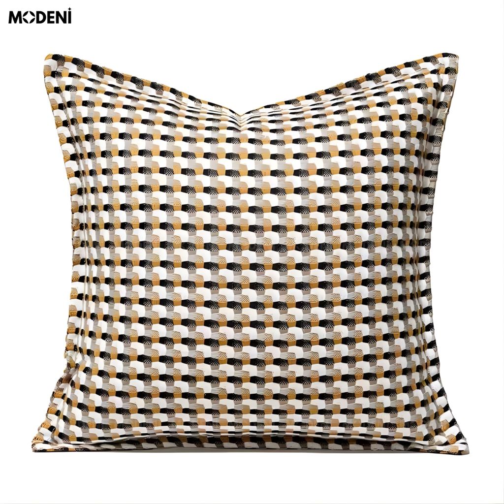 Vỏ Gối Sofa Linemark – Vải Chinelle Họa Tiết Caro Đa Lớp Tối Giản