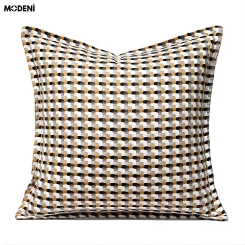  Vỏ Gối Sofa Linemark – Vải Chinelle Họa Tiết Caro Đa Lớp Tối Giản 