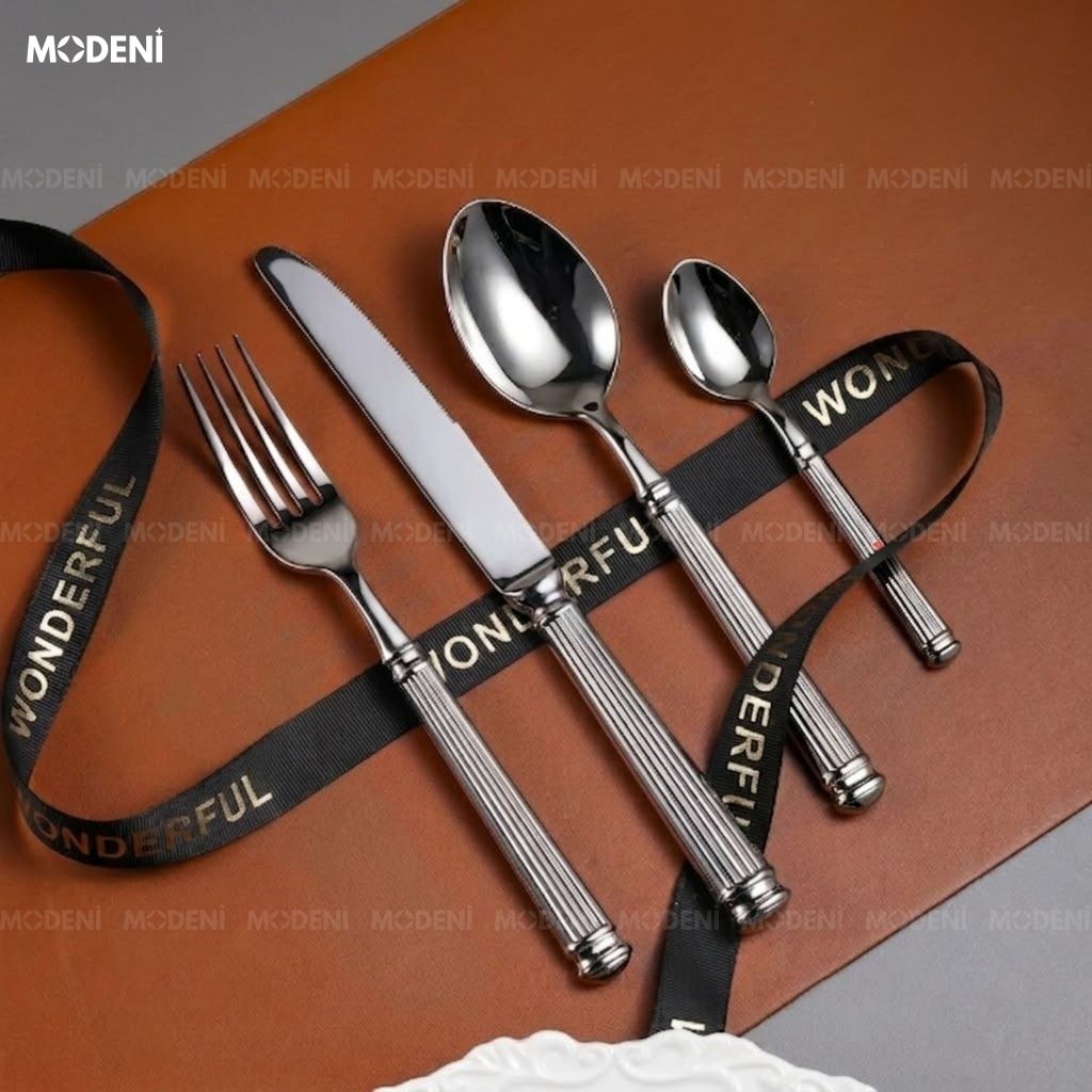 Bộ Dao Muỗng Nĩa Silveria Inox 304 Tân Cổ Điển Tráng Gương Ánh Bạc Cho Bàn Ăn Gia Đình