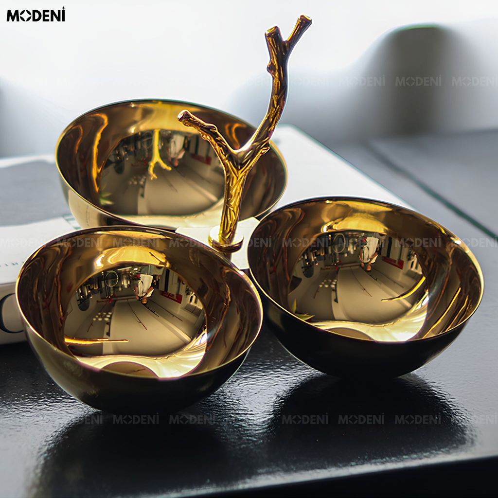 Tô Trái Cây Trang Trí Golden Branch Thép Không Gỉ Mạ Vàng Gold Phong Cách Tân Cổ Điển Luxury