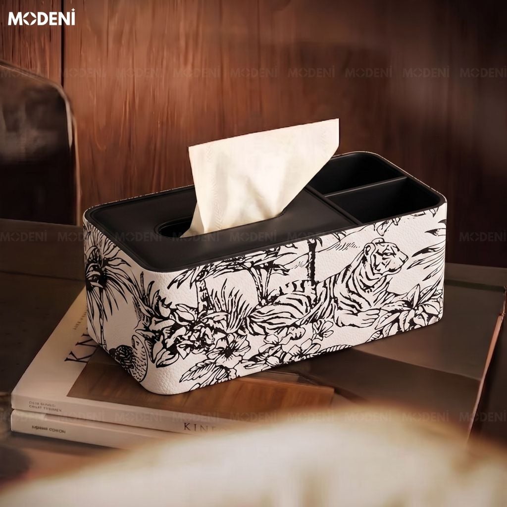 Hộp Khăn Giấy Vanity Bọc Da Cao Cấp Họa Tiết Toile Nghệ Thuật - Vẻ Đẹp Cổ Điển Sagn Trọng Cho Phòng Khách Luxury