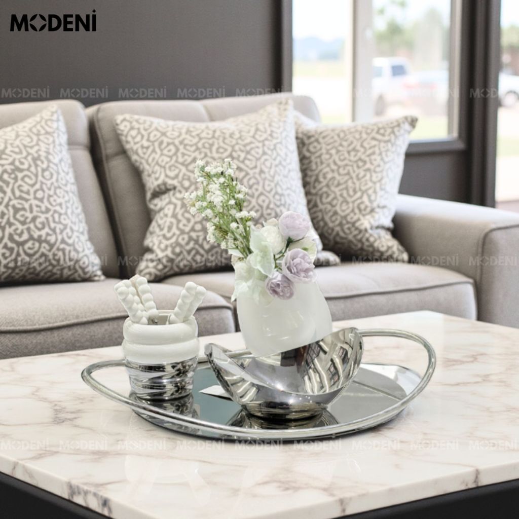 Khay Tessa Tròn Cao Cấp – Thiết Kế Tối Giản Sang Trọng – Chất Liệu Inox Sáng Bóng, Trang Trí Bếp, Bàn Ăn, Phòng Khách