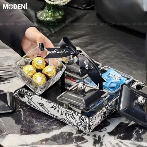  Set Lọ Đựng Kẹo Mứt Vogue Vỏ Chống Bụi Phối Thủy Tinh Không Chì Cho Bàn Ăn Hiện Đại 