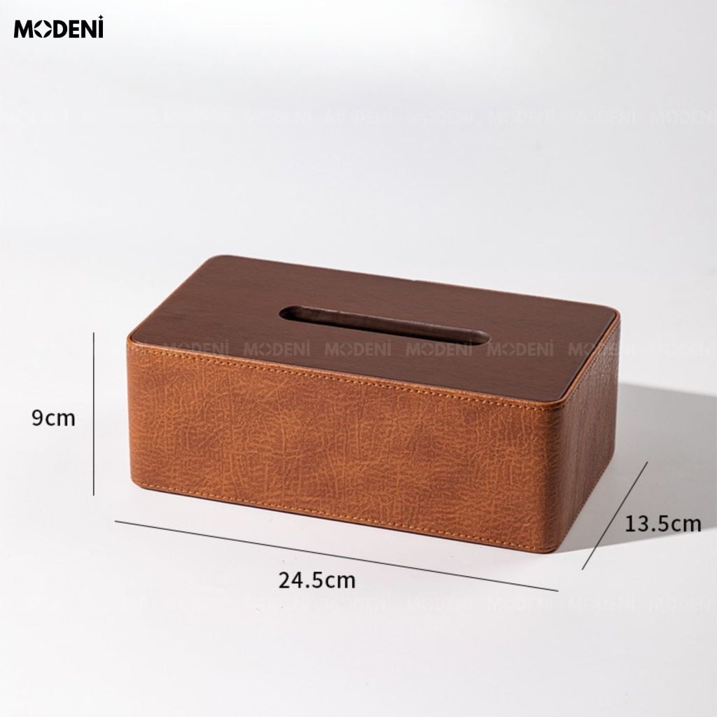 Hộp Khăn Giấy Valiso Da Phối Quai Nâu Dáng Rương Cổ Điển Màu Trắng Giữ Form Cứng Cáp Cho Bàn Trà Phòng Khách