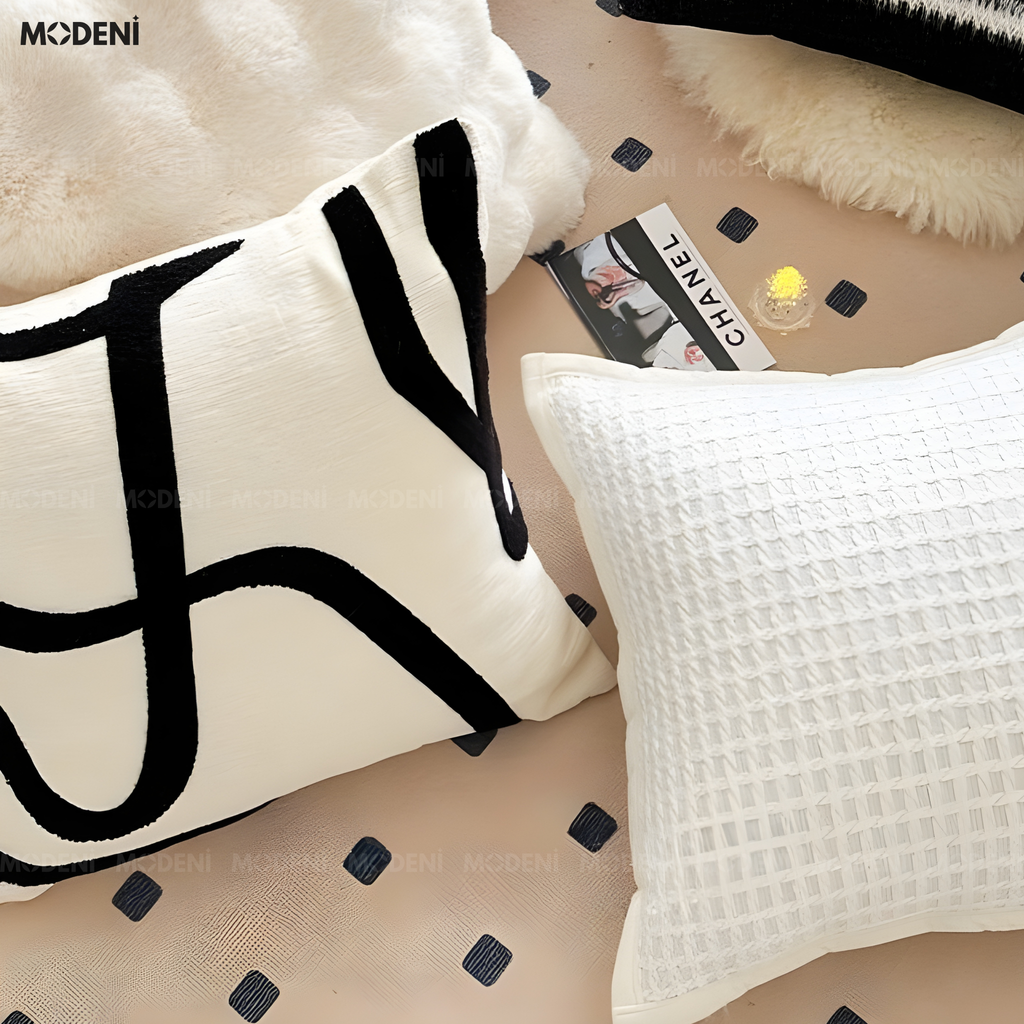 Vỏ Gối Sofa Curve – Vải Chenille & Cotton Họa Tiết Line Uốn Lượn Dệt Nổi Phong Cách Pop Art