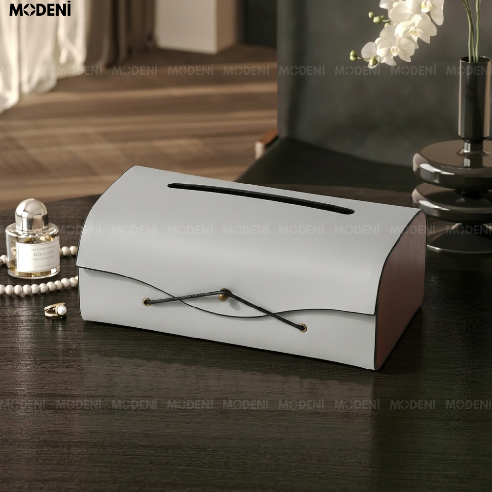 Hộp Khăn Giấy Elise Xám Da Microfiber Cao Cấp Phối Ốp Vân Gỗ Japandi Tối Giản Tinh Tế Cho Phòng Ngủ Và Văn Phòng