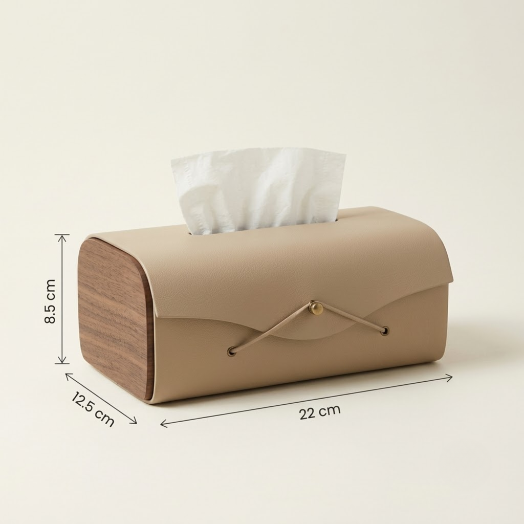 Hộp Khăn Giấy Elise Be Da Microfiber Cao Cấp Phối Ốp Vân Gỗ Japandi Tối Giản Tinh Tế Cho Phòng Ngủ Và Văn Phòng