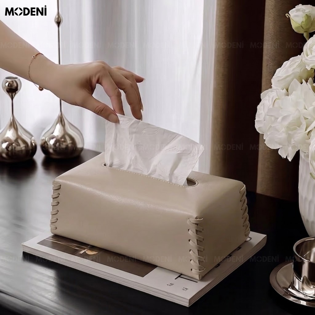Hộp Khăn Giấy Nomi Be Da PU Cao Cấp Khâu Tay Thủ Công Đậm Chất Cá Nhân Cho Phòng Ngủ