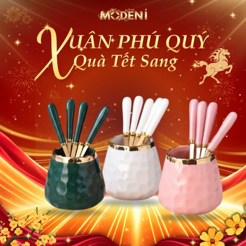  Lọ sứ đựng nĩa, xiên trái cây, muỗng cafe, thìa tráng miệng mạ vàng cao cấp phong cách bắc âu 