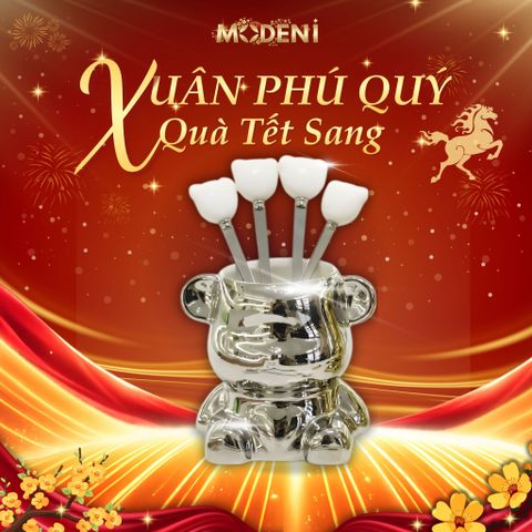  Set Lọ Đựng Muỗng Nĩa Mercy Silver – Dáng Gấu Mạ Bạc Sang Trọng Kèm 6 Nĩa Tráng Miệng Nghệ Thuật Cho Bàn Tiệc Hiện Đại 