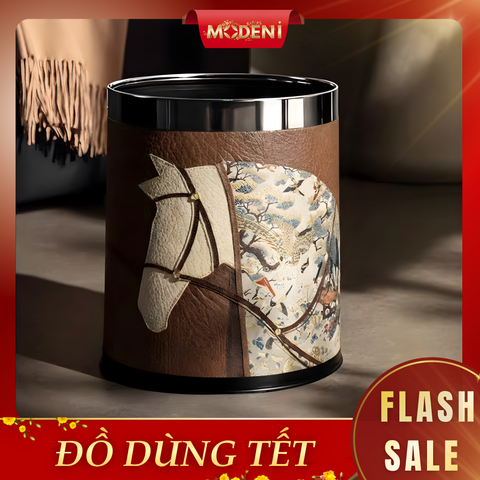  Thùng Rác Monolith Nâu Da Cao Cấp Viền Kim Loại Ánh Bạc Nghệ Thuật Cho Không Gian Sinh Hoạt Sang Trọng 