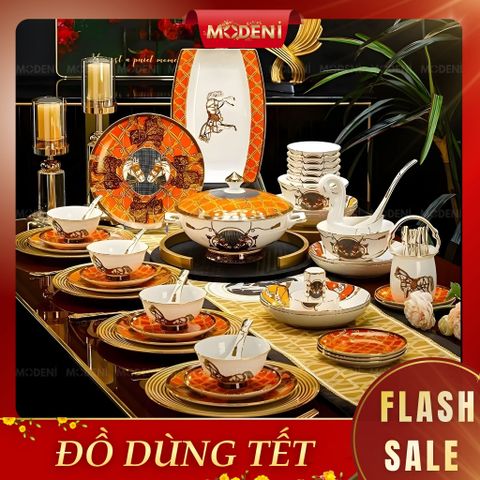  Bộ Chén Đĩa Sứ Xương Cao Cấp Cavalla – Họa Tiết Ngựa Quý Sang Trọng, Sắc Cam Hermes Biểu Trưng Cho Phong Cách Sống Thượng Lưu Trên Bàn Tiệc Sang Trọng 