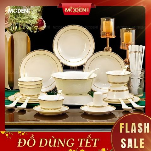  Bộ Chén Đĩa Sứ Xương Cao Cấp Valeria Gold – Họa Tiết Khắc Nổi Sang Trọng Phối Viền Vàng Kim Thanh Lịch, Tinh Hoa Nghệ Thuật Bàn Tiệc Hiện Đại 