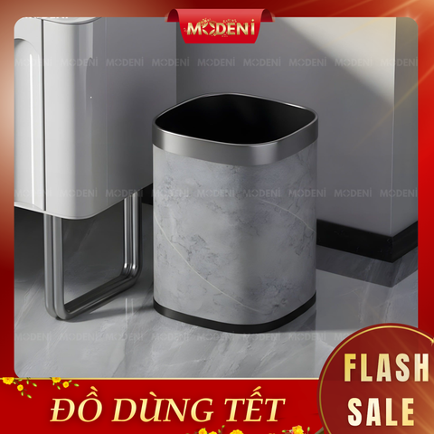  Thùng rác Rowan kim loại giả đá cẩm thạch nghệ thuật vân xám trung tính cho không gian sinh hoạt hiện đại sang trọng 