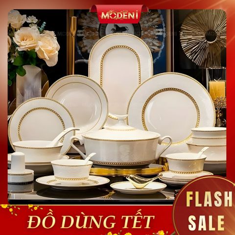  Bộ Chén Đĩa Sứ Xương Cao Cấp Valeria Gold – Họa Tiết Khắc Nổi Sang Trọng Phối Viền Vàng Kim Thanh Lịch, Tinh Hoa Nghệ Thuật Bàn Tiệc Hiện Đại 