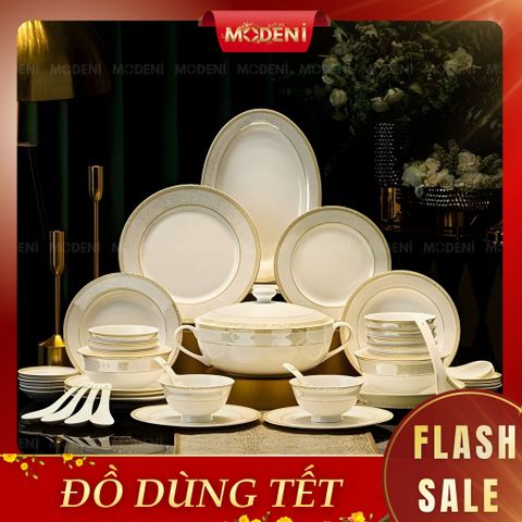  Bộ Chén Đĩa Sứ Xương Elara Cao Cấp – Viền Vàng Ngọc Trai Tinh Xảo, Mang Đậm Khí Chất Hoàng Gia Cho Bàn Tiệc Sang Trọng 