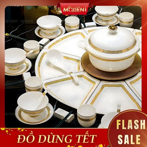  Bộ Chén Đĩa Tròn Sứ Xương Trevi Cao Cấp – Viền Vàng Hoàng Kim Tinh Xảo, Nghệ Thuật Hoàng Gia Cho Bàn Tiệc Sang Trọng 