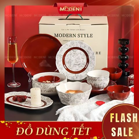  Bộ Chén Đĩa Briona Cao Cấp – Bát Đĩa Sang Trọng Phối Đỏ Rượu Vang – Phù Hợp Bàn Ăn Gia Đình Hiện Đại 