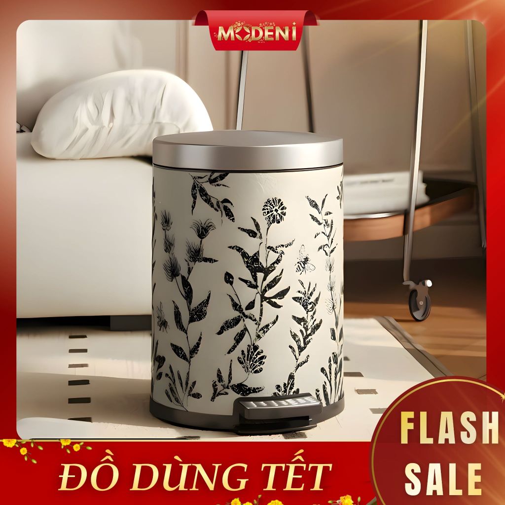 Thùng rác Botanica da cao cấp phối nắp kim loại phong cách cổ điển cho không gian trung tâm sang trọng tinh tế