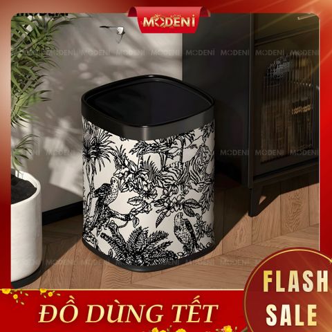  Thùng rác Edward Đen Kim Loại phủ da họa tiết nhiệt đới phong cách nghệ thuật cho không gian trung tâm sinh hoạt 
