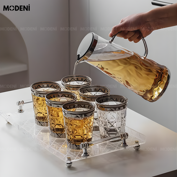  Bộ Bình Ly Thủy Tinh Orla Cao Cấp Màu Xám – Thiết Kế Sang Trọng Hiện Đại, Full Set Tiện Dụng Cho Bàn Tiếp Khách 