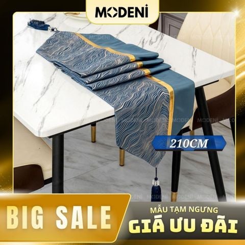  Khăn Bàn Table Runner Blue Flowrous Cao Cấp – Luôn Giữ Form Mượt Mà, Hạn Chế Thấm – Họa Tiết Lá Vân Đá Nghệ Thuật – Dành Cho Không Gian Sống Có Gu 