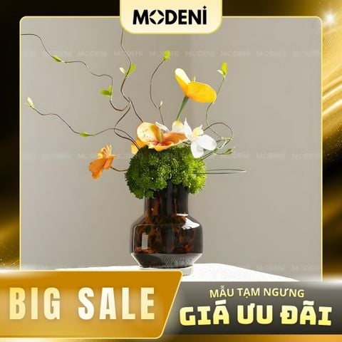  Bình Hoa Thủy Tinh Nivara Nghệ Thuật Cao Cấp – Tông Cam Nâu Lạ Mắt – Decor Bàn Sofa, Console, Kệ Tủ Hiện Đại 