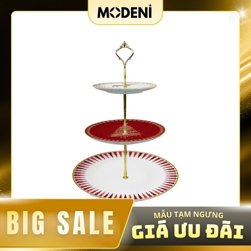 Khay 3 Tầng Cristina – Khay Đựng Bánh 3 Tầng Cao Cấp Tay Cầm Mạ Vàng – Decor Tiệc Trà Sang Trọng