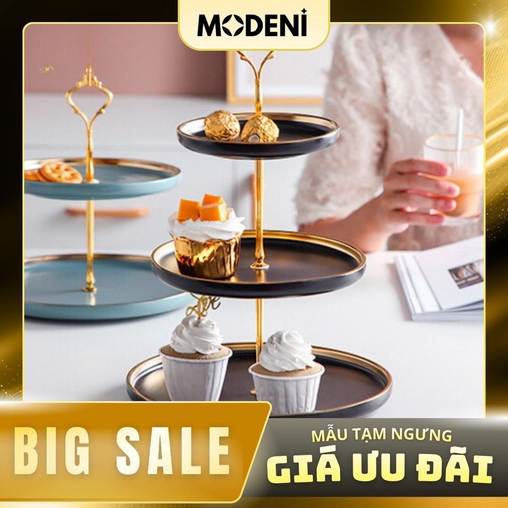 Khay 3 Tầng Papier Gốm Sứ Men Đen Viền Vàng – Sang Trọng Hiện Đại – Đựng Bánh Kẹo, Trái Cây, Decor Bàn Tiệc, Bàn Ăn Nhà Bếp