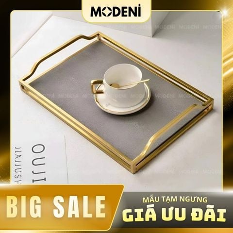  Khay Chữ Nhật Delilah – Khay Decor Bàn Sofa Sang Trọng – Khung Mạ Vàng + Mặt Vân Da Xám – Phù Hợp Không Gian Hiện Đại 