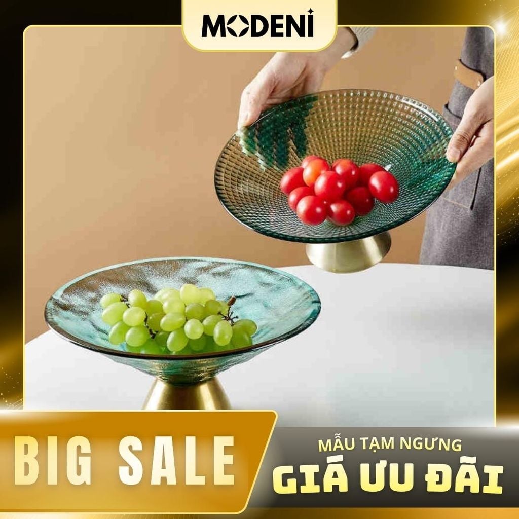 Tô Đĩa Đựng Trái Cây Wave Emerald Thủy Tinh Cường Lực Cao Cấp – Đế Inox Mạ Vàng Gold – Phong Cách Hàn Quốc Hiện Đại, Decor Bàn Sofa – Bàn Tiệc Sang Trọng