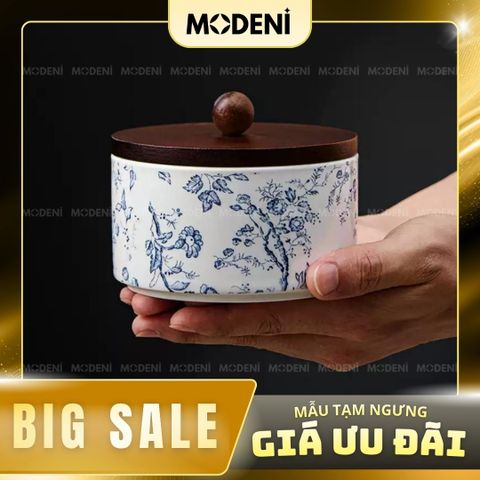  Lọ Đựng Palm Màu Xanh – Hũ Sứ Nắp Gỗ Sang Trọng – Giữ Mùi Kín – Kích Thước Gọn Gàng Phù Hợp Decor hoặc Đựng Trà 