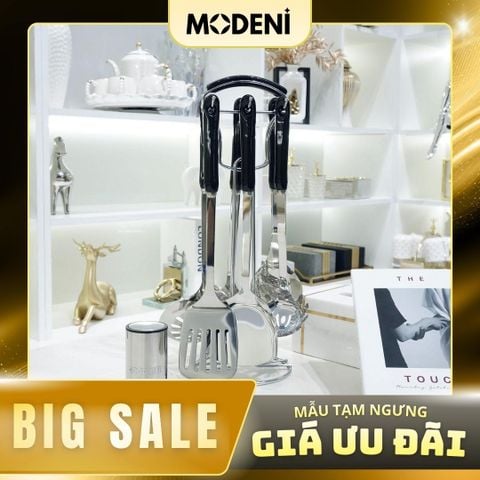  Bộ Muôi Vá Cao Cấp 7 Món Alma Silver Siêu Bền Cán Đen Sang Trọng Hiện Đại Kèm Giá Đỡ 