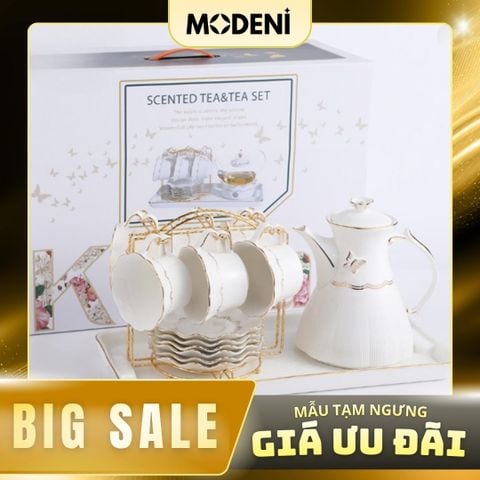  Bộ Ấm Trà Lisa Sứ Tráng Men Cao Cấp Kèm Khay Đựng Sang Trọng Phong Cách Châu Âu 