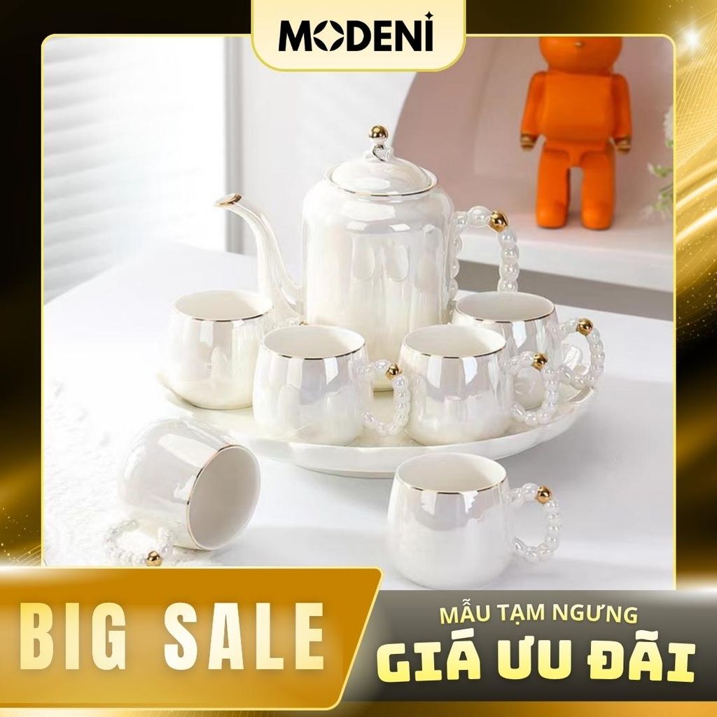 Bộ Bình Trà Pearly Sứ Xương Cao Cấp Sang Trọng | Kèm Khay
