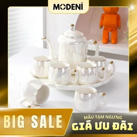  Bộ Bình Trà Pearly Sứ Xương Cao Cấp Sang Trọng | Kèm Khay 