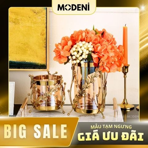 Bình Hoa Thủy Tinh Rosy Decor Sang Trọng – Phối Kim Loại Vàng – Kích Thước 20.5cm & 13cm 