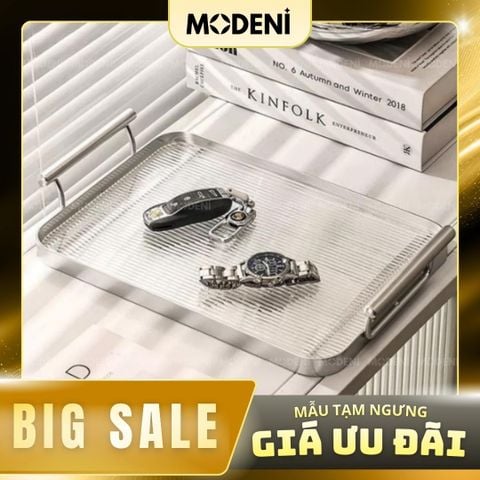  Khay Oriana Silver – Khay Decor Bắc Âu Sang Trọng – Tay Cầm Vàng Tinh Tế, Đựng Bánh Kẹo, Đồ Uống 