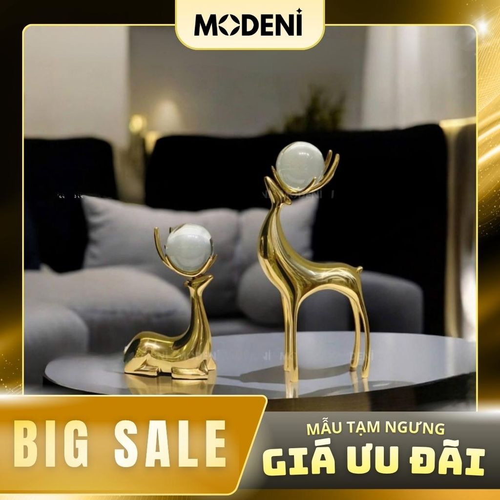 Set Tượng Nai Laelia Cao Cấp – Mạ Vàng Kèm Ngọc Pha Lê – Decor Sang Trọng Cho Bàn Phòng Khách, Kệ Tủ Hiện Đại