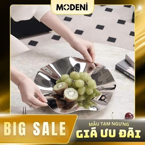  Đĩa Trang Trí Đựng Trái Cây Myrna Inox Cao Cấp Bo Cong Nghệ Thuật – 23x23cm, Phù Hợp Decor Hiện Đại, Tối Giản 