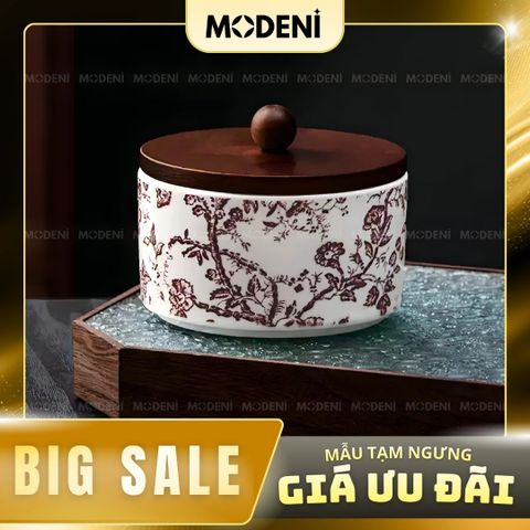  Lọ Đựng Palm Màu Đỏ – Hũ Sứ Nắp Gỗ Đựng Trà Bánh Kẹo – Hoa Văn Cổ Sang Trọng Vintage – Decor Tủ Kệ Đậm Gu 
