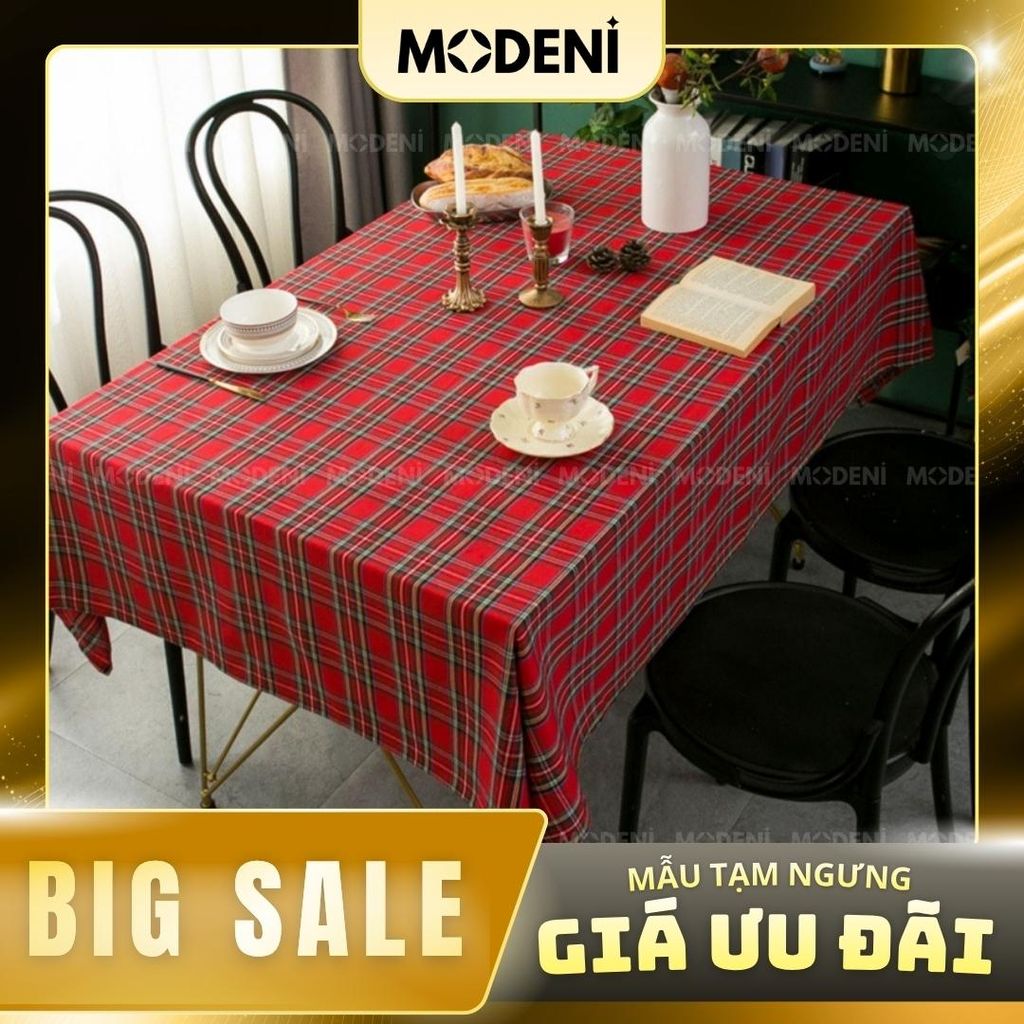 Khăn Trải Bàn Caro Retro Đỏ Cao Cấp – Vải Dày Chống Nhăn – Tăng Vibe Ấm Cúng Cho Tiệc Tối, Noel, Decor Quán Café