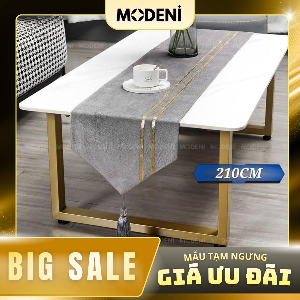 Khăn Bàn Table Runner Gray Elena Cao Cấp – Lau Sạch Dễ Dàng, Luôn Giữ Form Chuẩn – Thiết Kế Trắng Ánh Vàng Tối Giản Thanh Lịch – Phù Hợp Bàn Sofa & Bàn Tiệc Sang Trọng