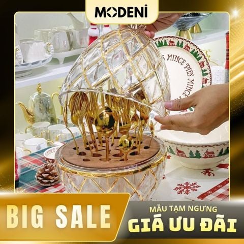  Bộ Đựng Dao Muỗng Nĩa Ronan Pha Lê Cao Cấp Viền Vàng Sang Trọng 