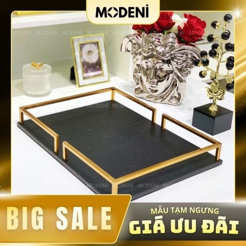  Khay Joyce Da Đen – Decor Cao Cấp Hiện Đại – Chống Trượt, Khung Kim Loại – Trang Trí Bàn Sofa, Phòng Khách 