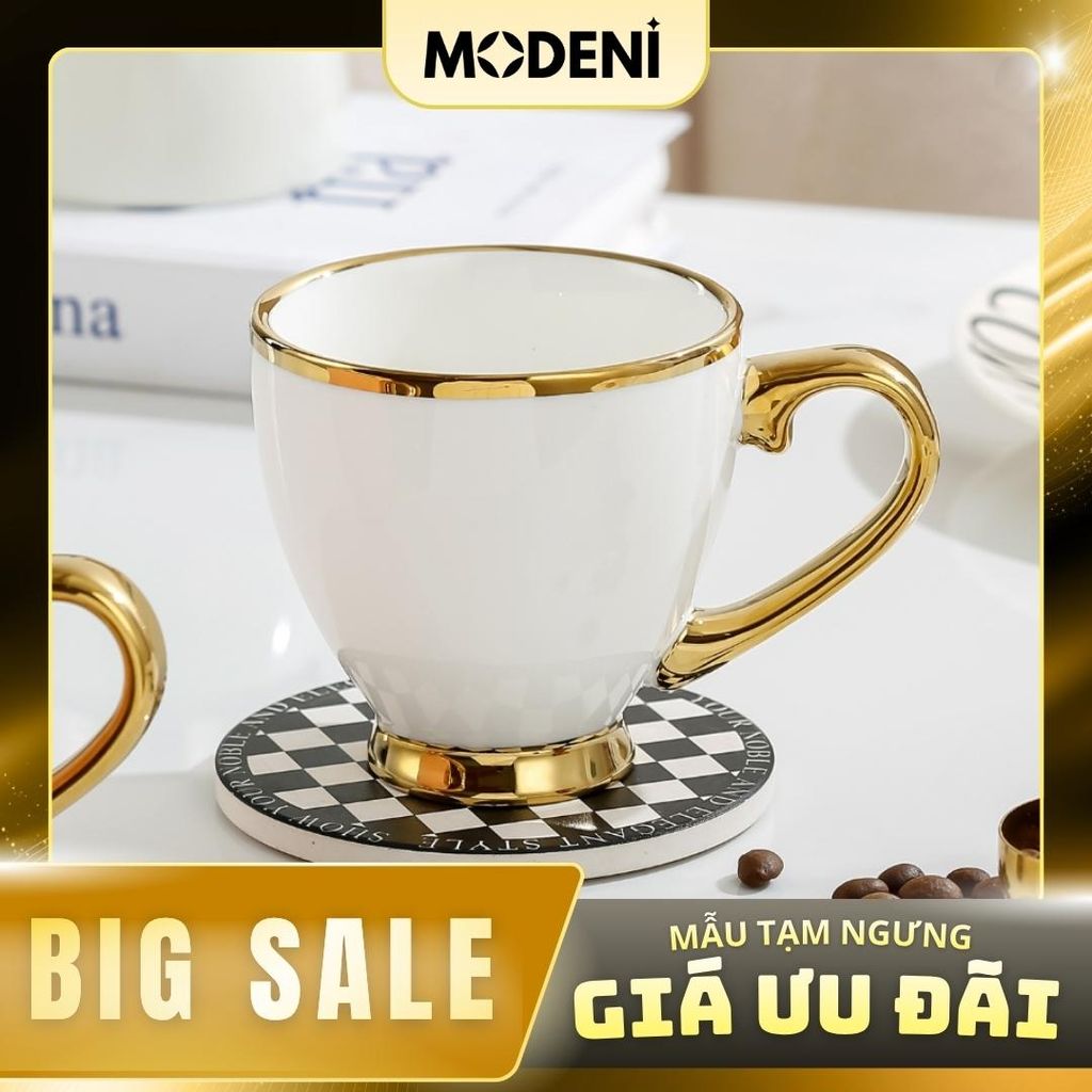 Ly Uống Trà, Nước Xavia Có Quai Màu Trắng Viền Vàng Sang Trọng Phong Cách Châu Âu