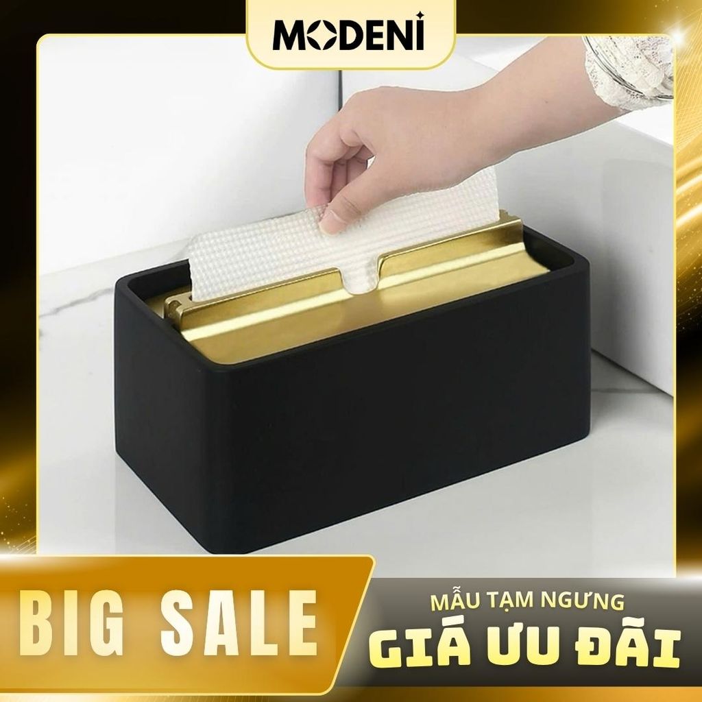 Hộp khăn giấy Noira nhựa ABS  nắp kim loại mạ vàng thiết kế tối giản cho bàn ăn và văn phòng