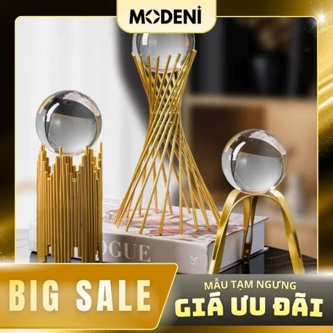  Tượng Cầu Pha Lê Grace Cane Vàng Gold Decor Bàn Phòng Khách, Kệ Tủ Sang Trọng Phong Cách Hiện Đại 