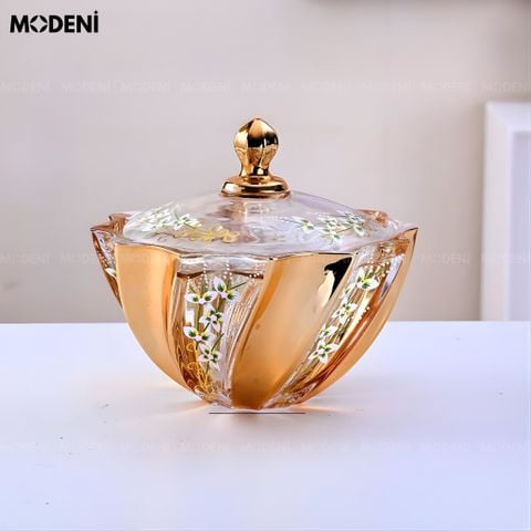 Hủ Đựng Bánh Kẹo Irisa Thủy Tinh Cao Cấp Họa Tiết Hoa Sơn Nổi Thủ Công Cho Phòng Khách Hiện Đại 